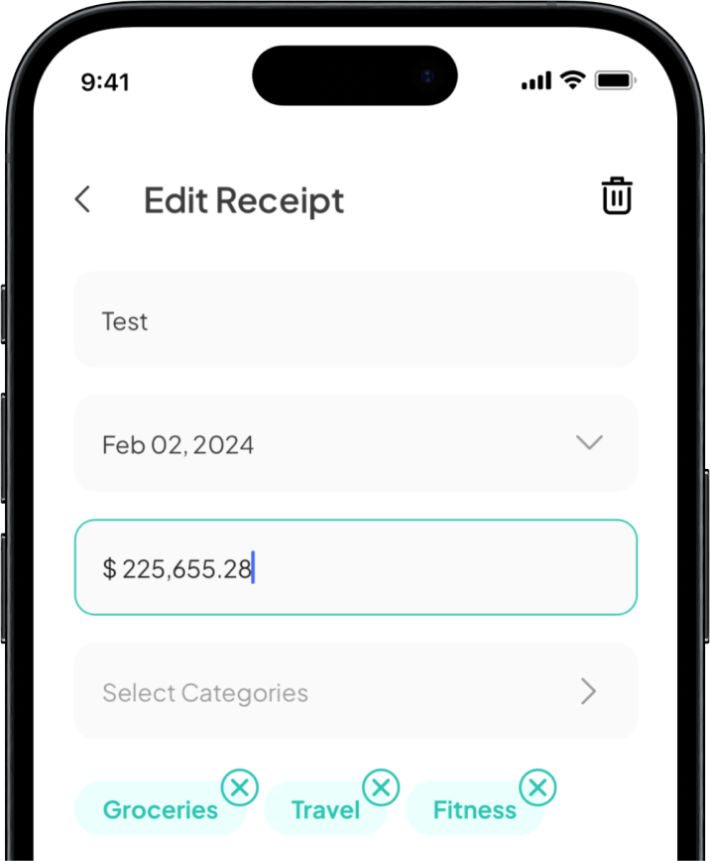 Editing a receipt in SaveIT